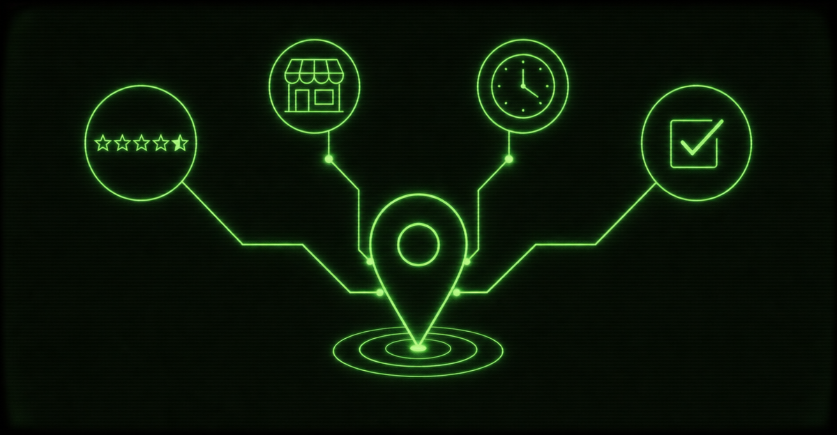 Local ranking signals converging on a single map pin