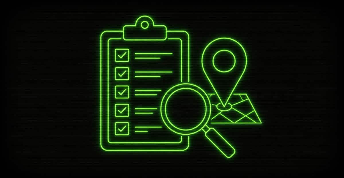 A local search results map pin sitting on top of a plain checklist