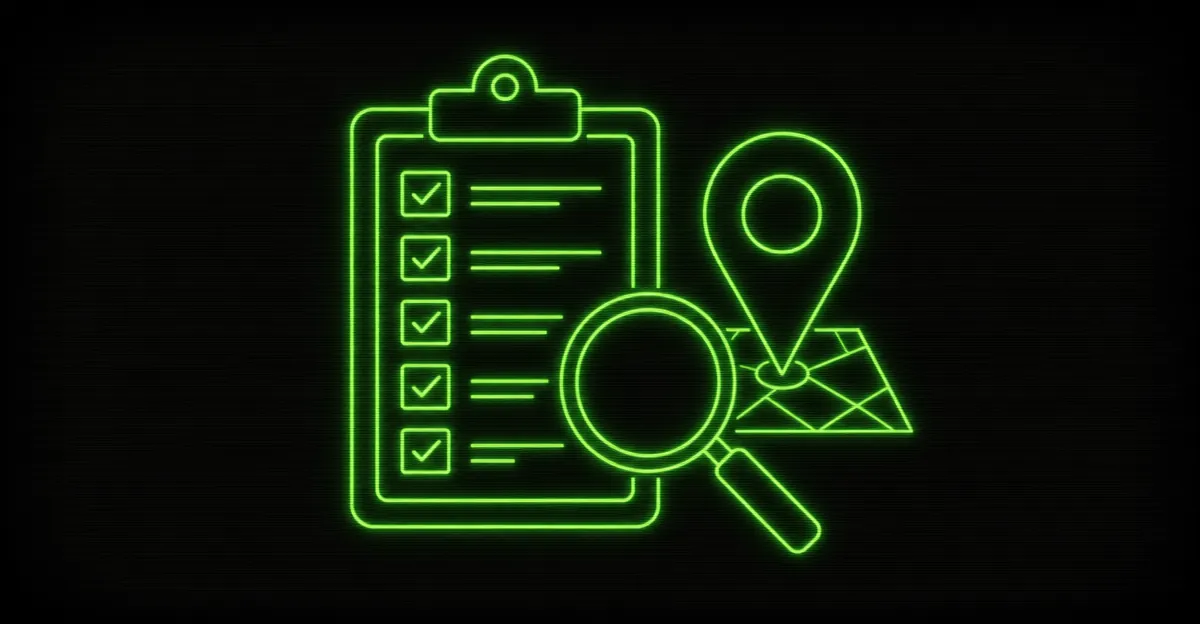 A local search results map pin sitting on top of a plain checklist
