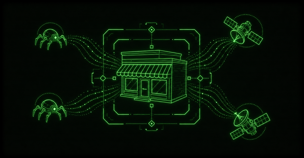 Invisible machine-readable schema tags wrapping a small-business website