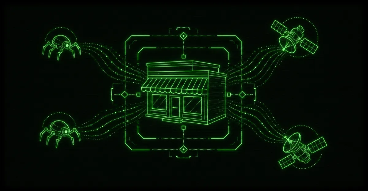 Invisible machine-readable schema tags wrapping a small-business website