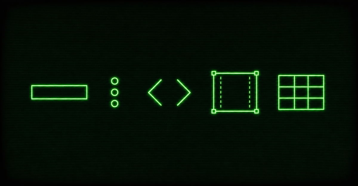 Five structural markdown elements arranged as building blocks of a prompt