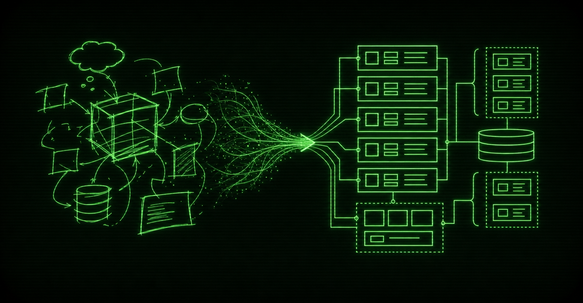 A laptop showing AI-generated code next to an unfinished website mockup