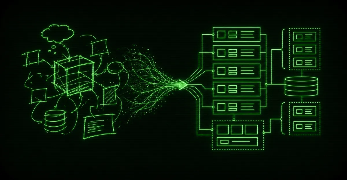 A laptop showing AI-generated code next to an unfinished website mockup
