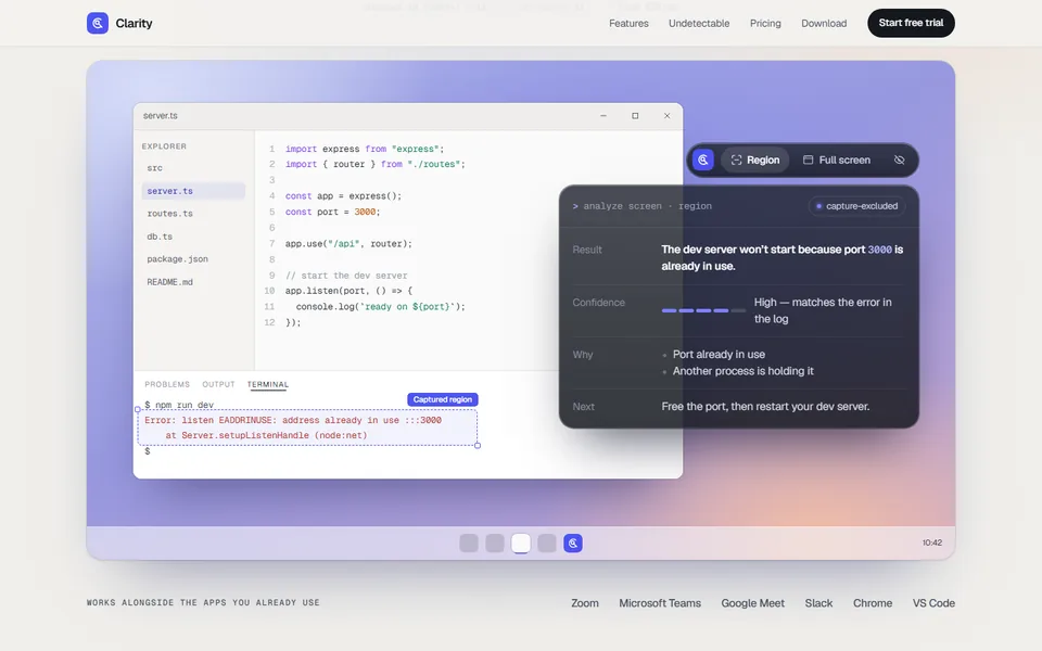 Product preview on a desktop software product site