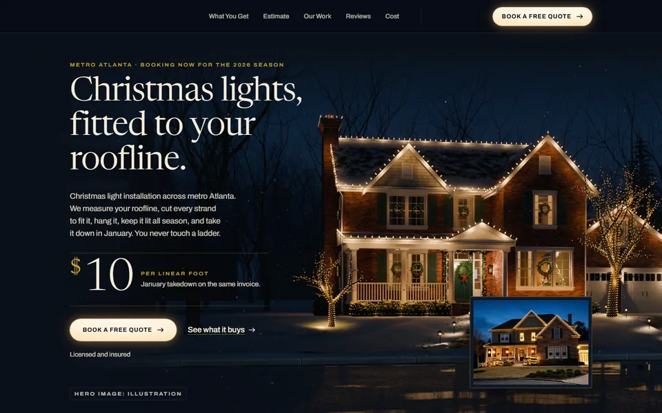 Home page of a seasonal home services site